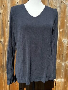 Loft Classic Blue Black V-Neck Long-Sleeve Women's Top
